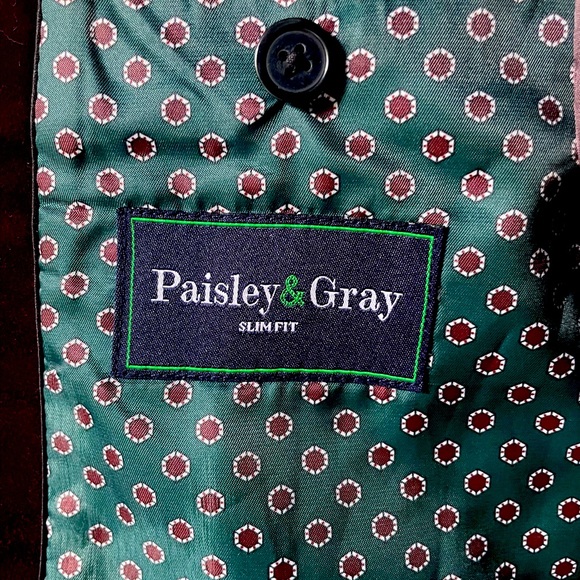 Paisley & Gray Men’s 38 Regular Burgundy Velvet Smoking Jacket - Picture 6 of 8